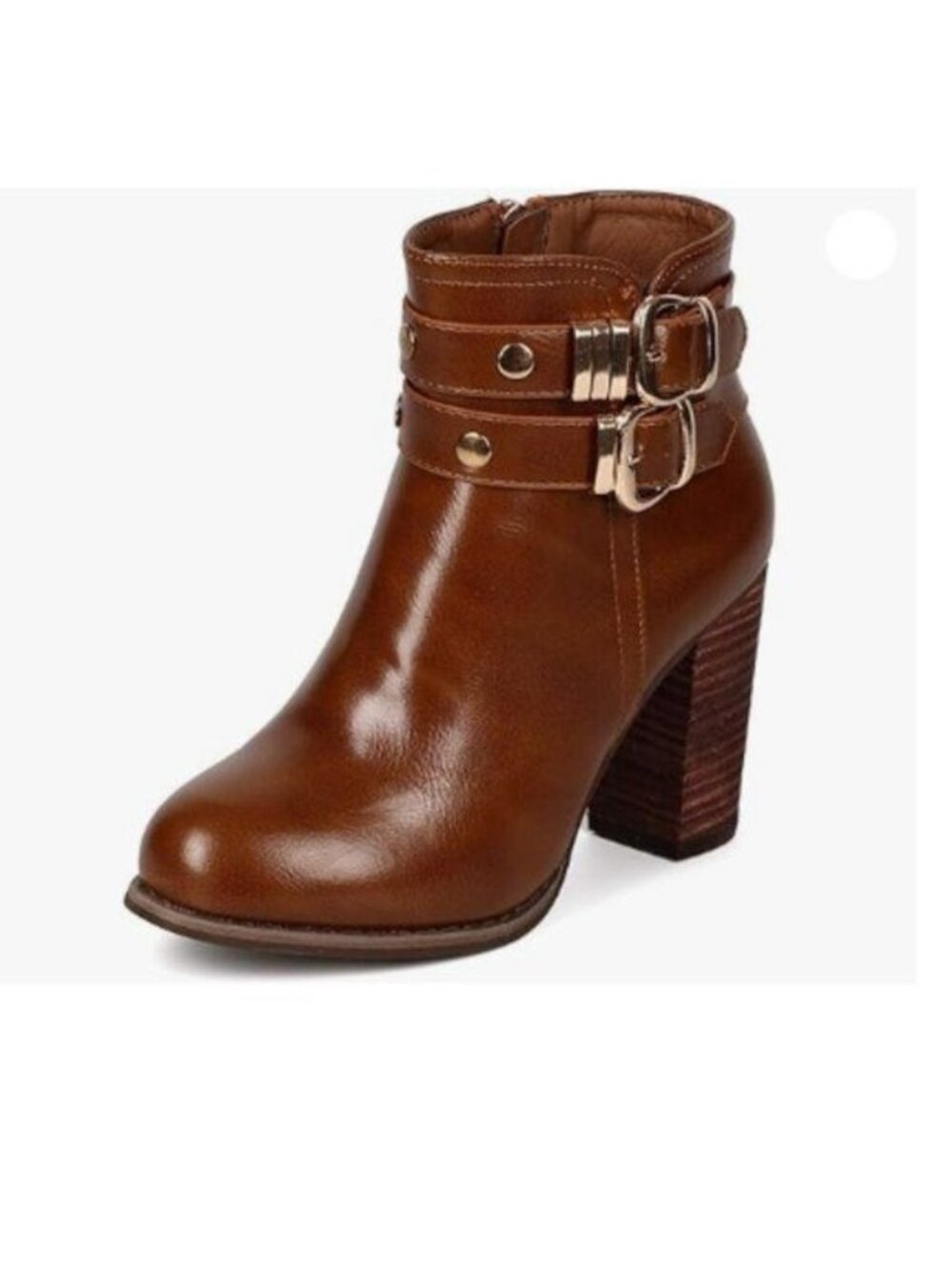YDN Darkbrown Round Toe Ankle Booties High Chunky Leather Side Zipper Shoes